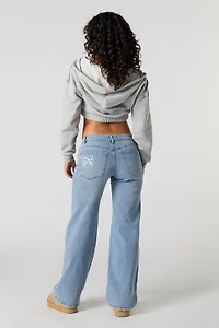 Embroidered Low Rise Wide Leg Jean
