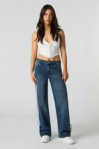 Side Striped Wide Leg Jean with Bows