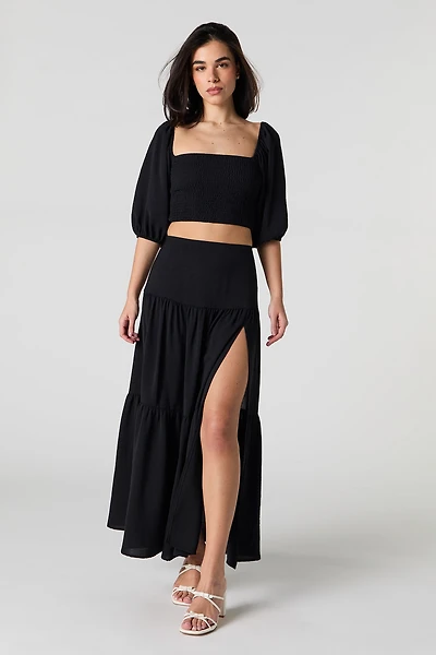 Side Slit Tiered Maxi Skirt