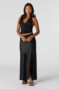Satin Flowy Midi Slit Skirt