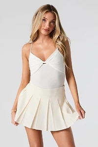 Linen-Blend Pleated Mini Skort