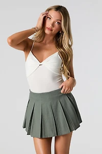Linen-Blend Pleated Mini Skort