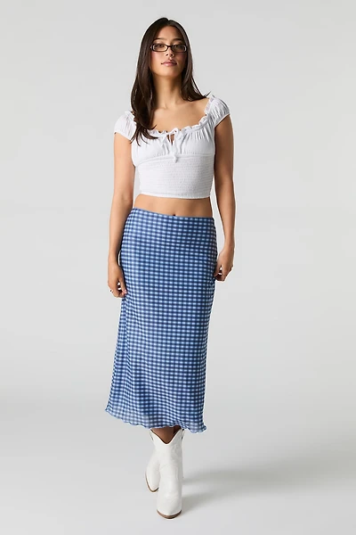 Plaid Mesh Midi Skirt