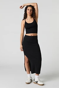 Ribbed Slit Bodycon Midi Skirt