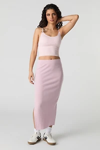 Ribbed Slit Bodycon Midi Skirt