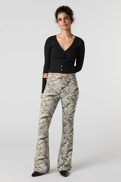 Pantalon évasé doux imprimé à taille repliée