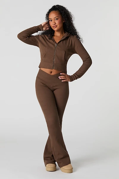Legging côtelé évasé à taille en V