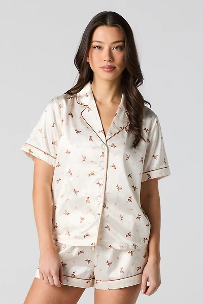 Satin Button-Up Top & Short 2 Piece Pajama Set