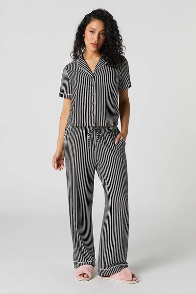 Button-Up Top & Pant 2 Piece Pajama Set