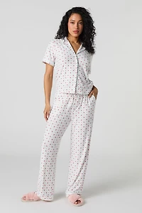 Button-Up Top & Pant 2 Piece Pajama Set