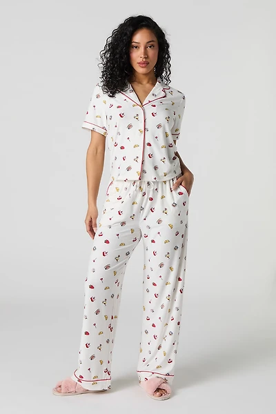 Button-Up Top & Pant 2 Piece Pajama Set