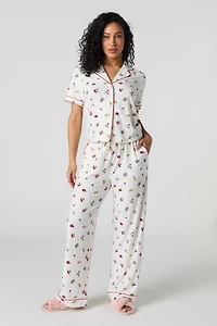 Button-Up Top & Pant 2 Piece Pajama Set