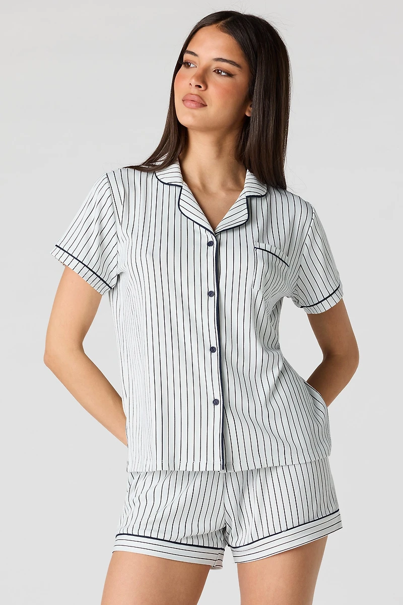 Printed Button-Up Top & Short Pajama Set