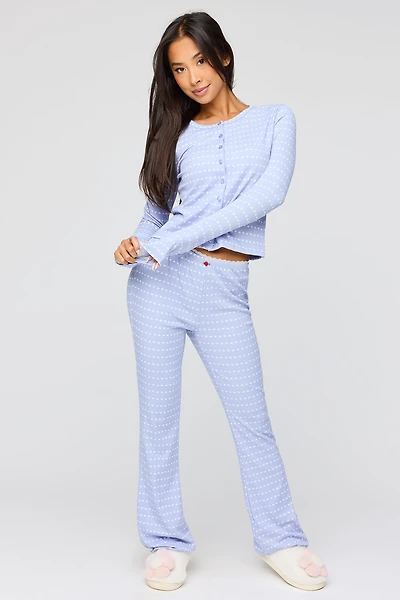 Ribbed Button-Up Top & Pant Pajama Set
