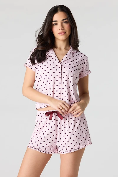 Printed Button-Up Collared Top & Short Pajama Set