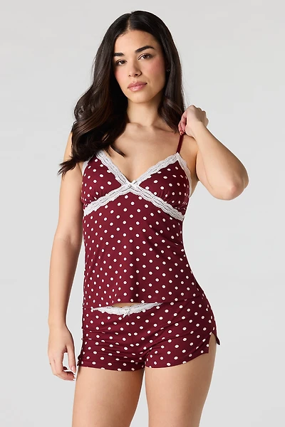 Printed Lace Tank & Short Pajama Set