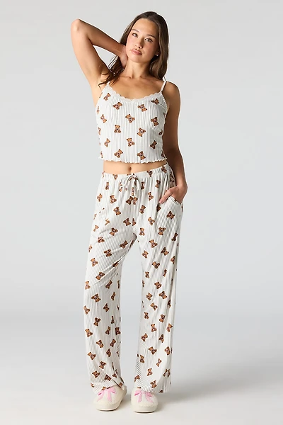 Ensemble avec haut côtelé imprimé, short et pantalon