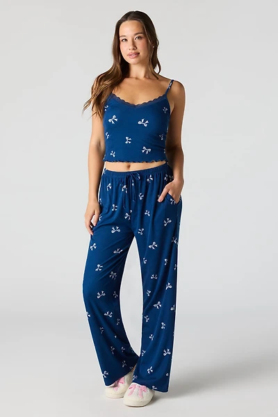 Ribbed Printed Top, Short & Pant 3 Piece Pajama Set