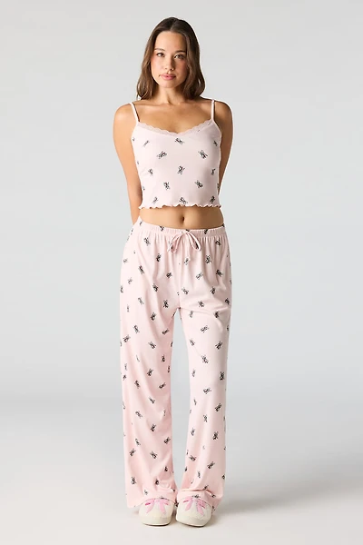 Ribbed Printed Top, Short & Pant 3 Piece Pajama Set