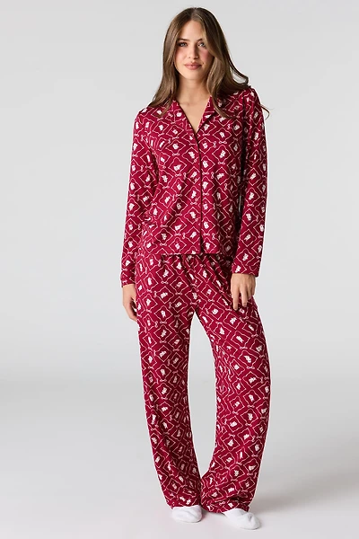 Ensemble pyjama avec haut boutonné à imprimé Halloween et pantalon