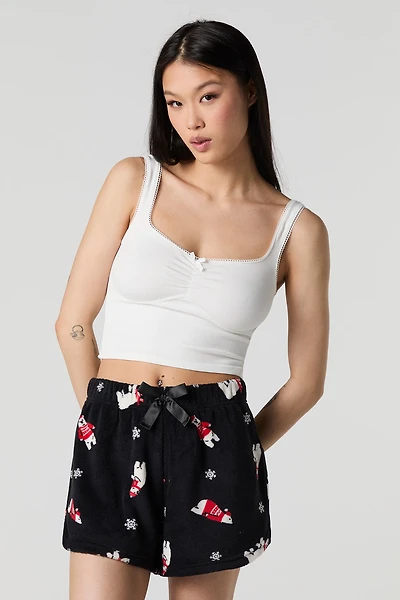 Printed Plush Pajama Short