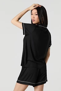 Ensemble-pyjama 2 pièces haut boutonné et short côtelés