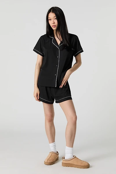 Ensemble-pyjama 2 pièces haut boutonné et short côtelés