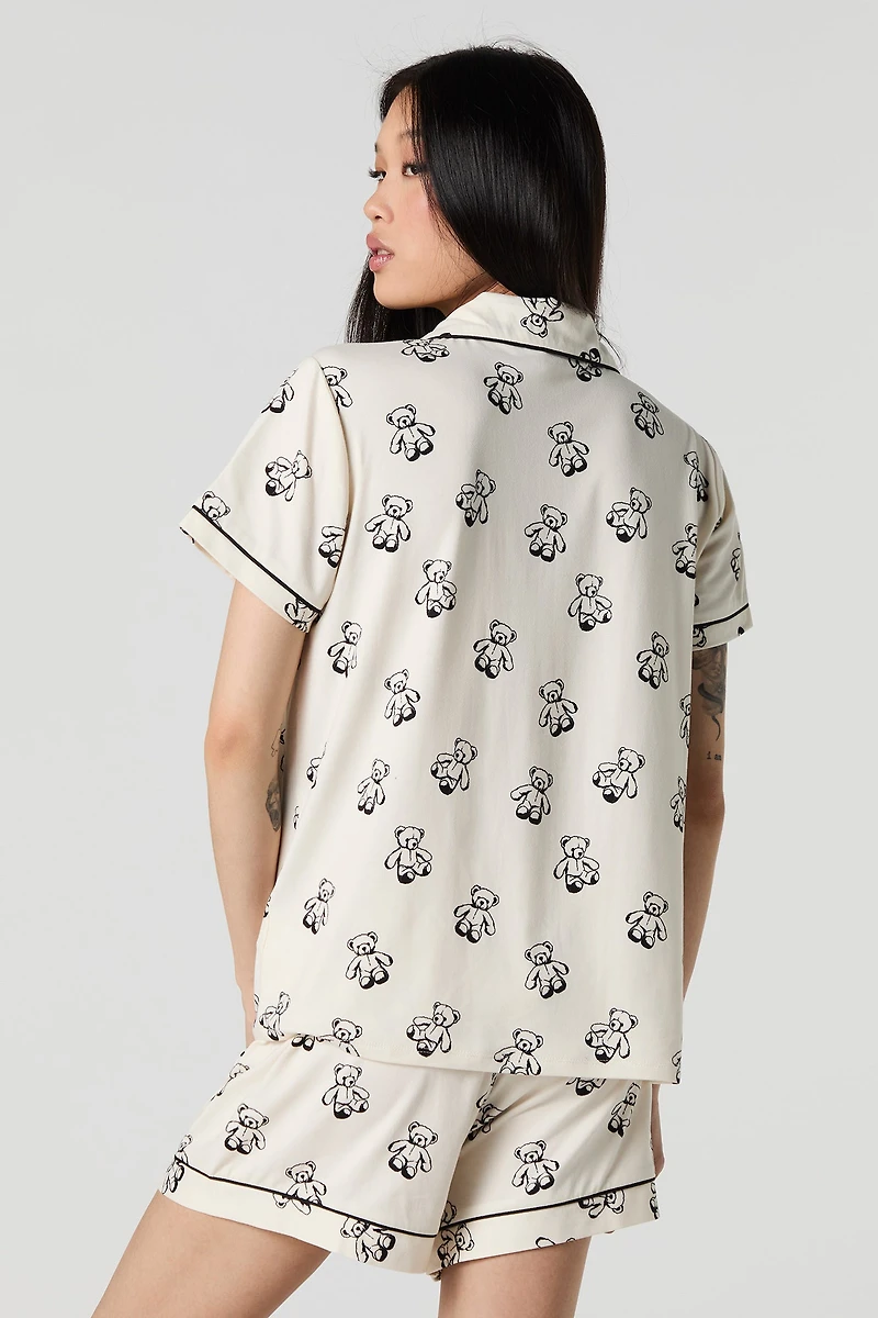 Ensemble-pyjama 2 pièces haut boutonné et short imprimés