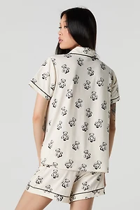 Ensemble-pyjama 2 pièces haut boutonné et short imprimés