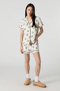 Ensemble-pyjama 2 pièces haut boutonné et short imprimés
