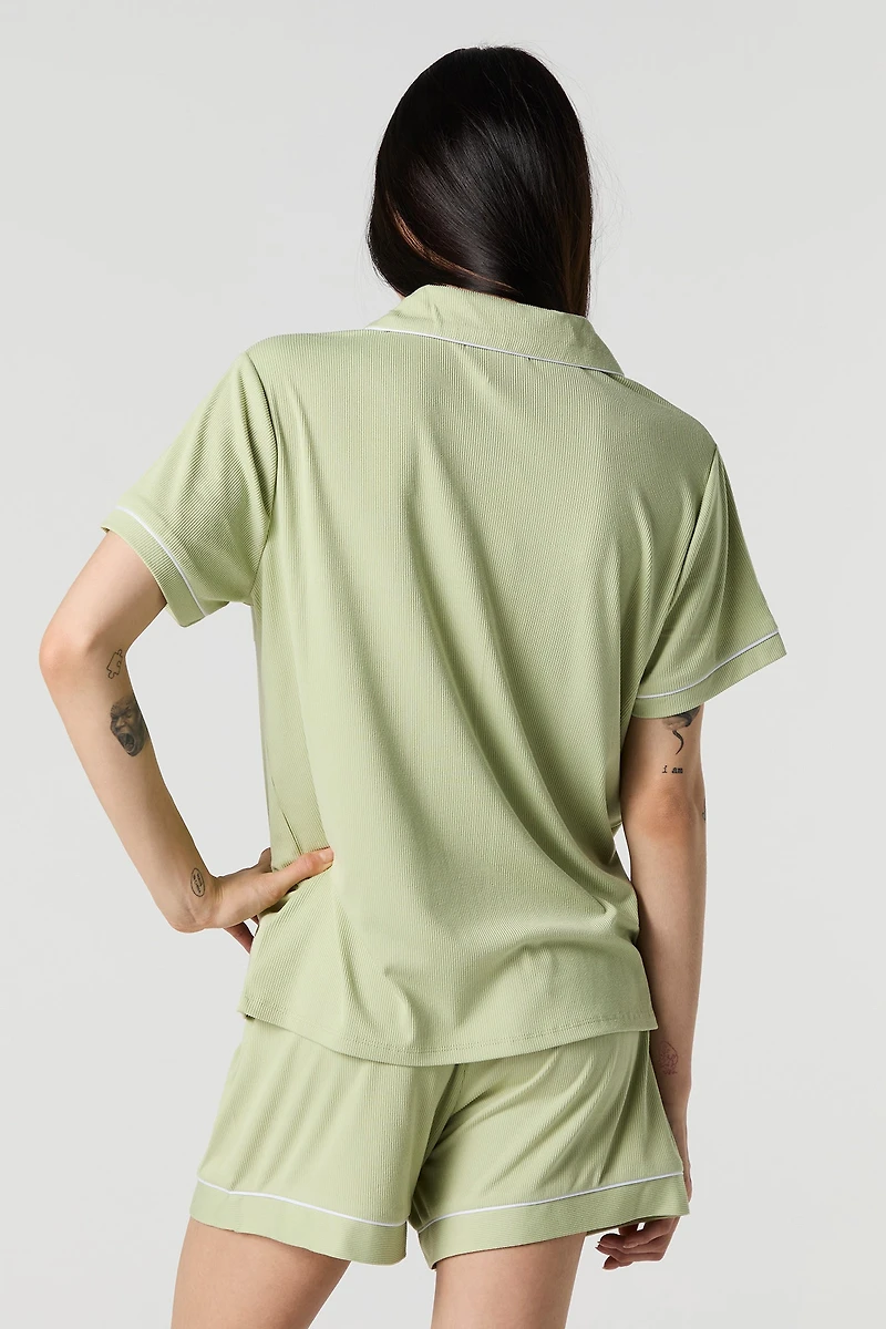 Ensemble-pyjama 2 pièces haut boutonné et short côtelés
