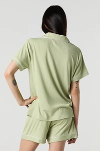 Ensemble-pyjama 2 pièces haut boutonné et short côtelés