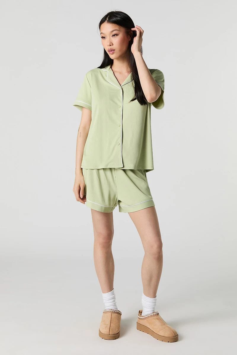 Ensemble-pyjama 2 pièces haut boutonné et short côtelés