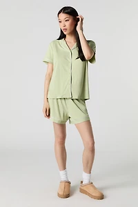 Ensemble-pyjama 2 pièces haut boutonné et short côtelés