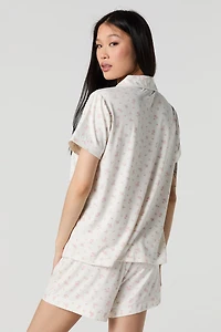 Ensemble-pyjama 2 pièces haut boutonné et short imprimés