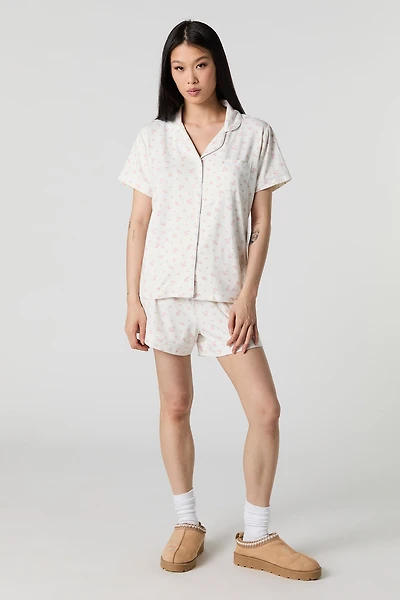 Ensemble-pyjama 2 pièces haut boutonné et short imprimés