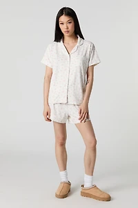 Ensemble-pyjama 2 pièces haut boutonné et short imprimés
