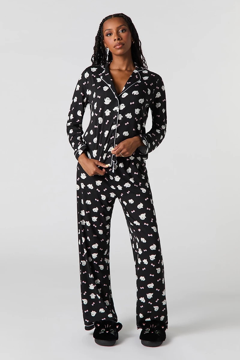 Ensemble pyjama avec haut boutonné et pantalon à imprimé Halloween