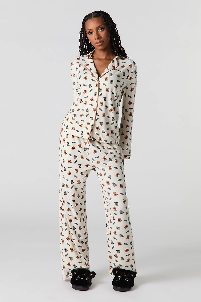 Ensemble pyjama avec haut boutonné et pantalon à imprimé Halloween