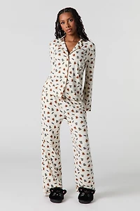 Ensemble pyjama avec haut boutonné et pantalon à imprimé Halloween