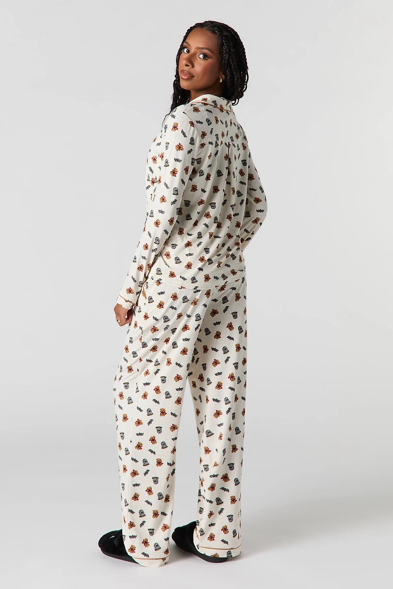Ensemble pyjama avec haut boutonné et pantalon à imprimé Halloween