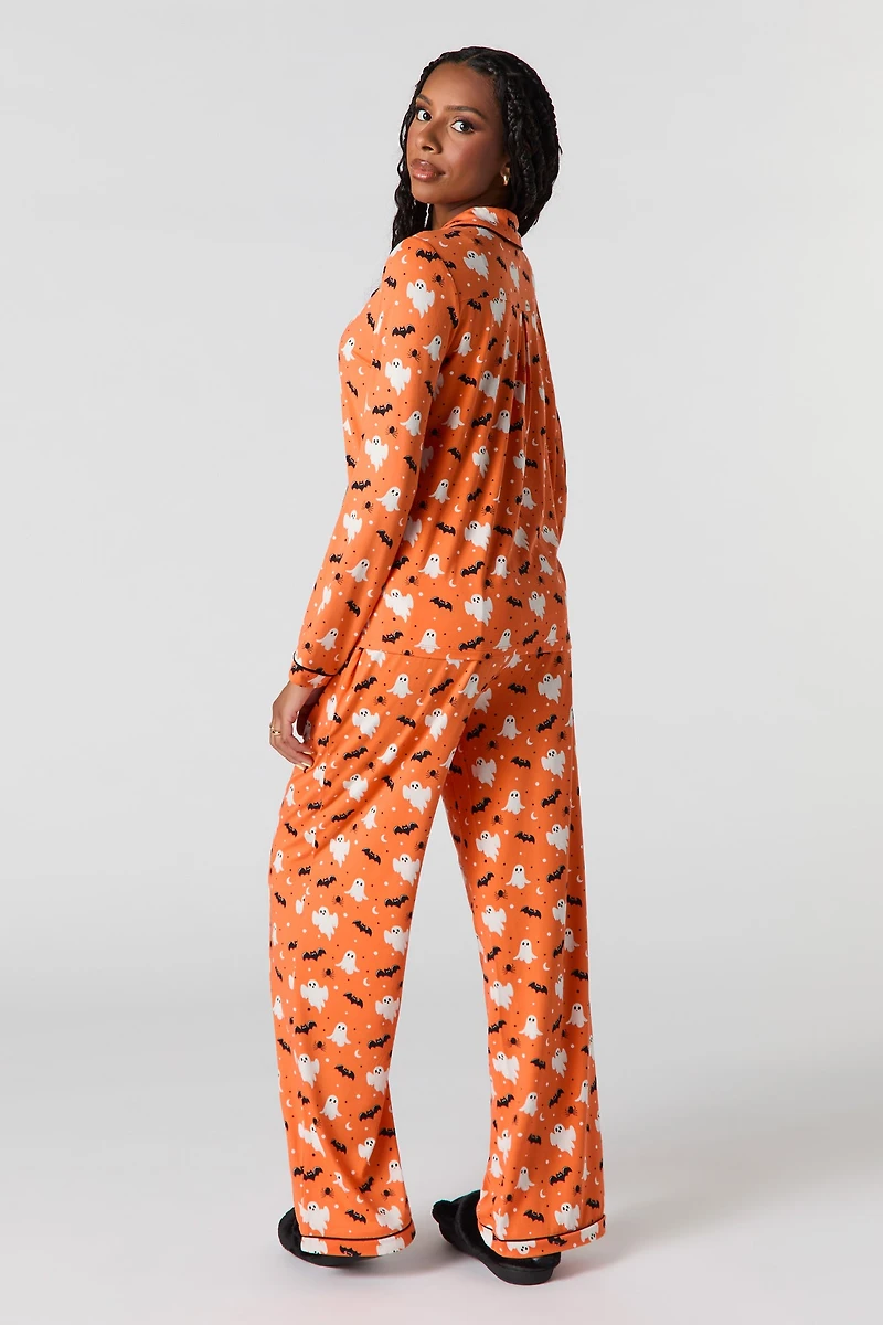 Ensemble pyjama avec haut boutonné et pantalon à imprimé Halloween