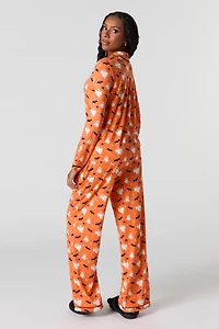 Ensemble pyjama avec haut boutonné et pantalon à imprimé Halloween