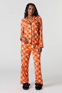 Ensemble pyjama avec haut boutonné et pantalon à imprimé Halloween