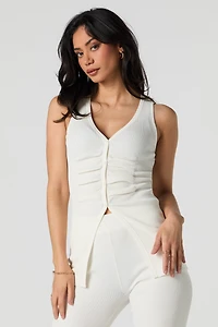 Camisole ruchée et boutonnée en tricot côtelé