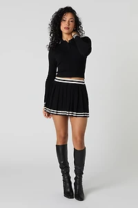 Contrast Knit Pleated Mini Skirt