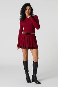 Contrast Knit Pleated Mini Skirt