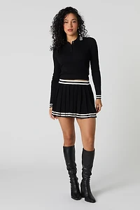 Contrast Knit Long Sleeve Crop Top