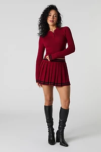 Contrast Knit Long Sleeve Crop Top