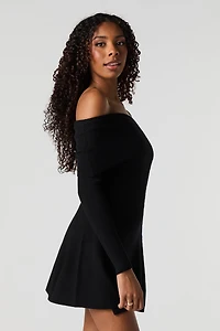 Ribbed Off Shoulder Mini Sweater Dress